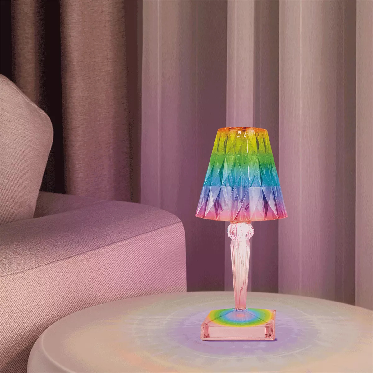Lámpara Nocturna de Cristal, Lámpara de Mesa con Ambiente, Control Táctil RGB, con Carga USB y Control Remoto