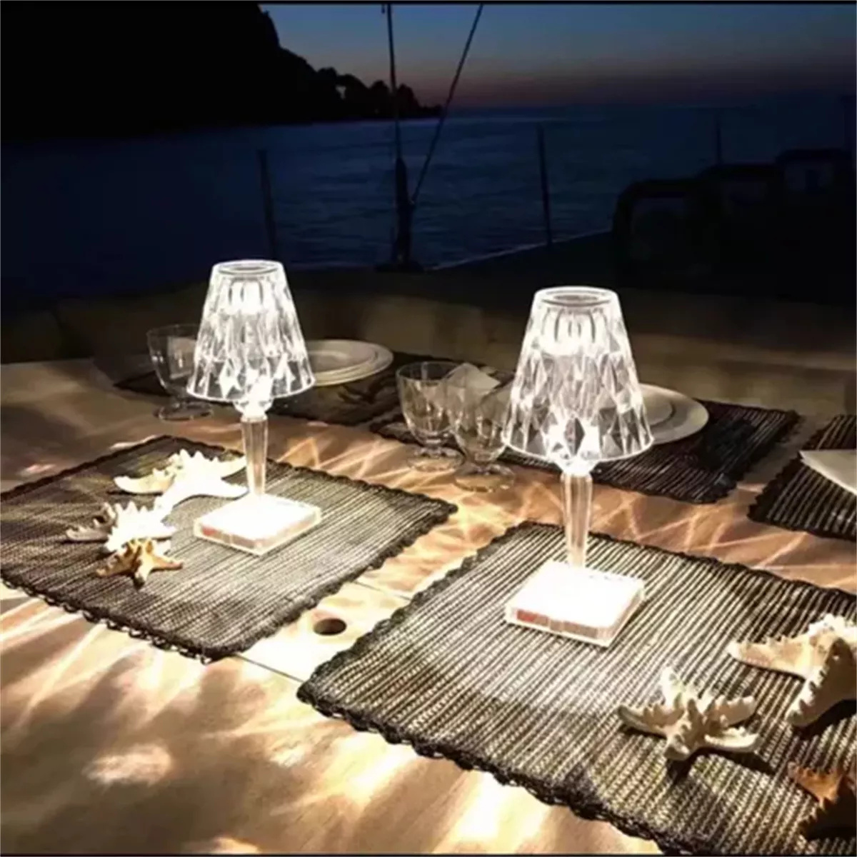 Lámpara Nocturna de Cristal, Lámpara de Mesa con Ambiente, Control Táctil RGB, con Carga USB y Control Remoto