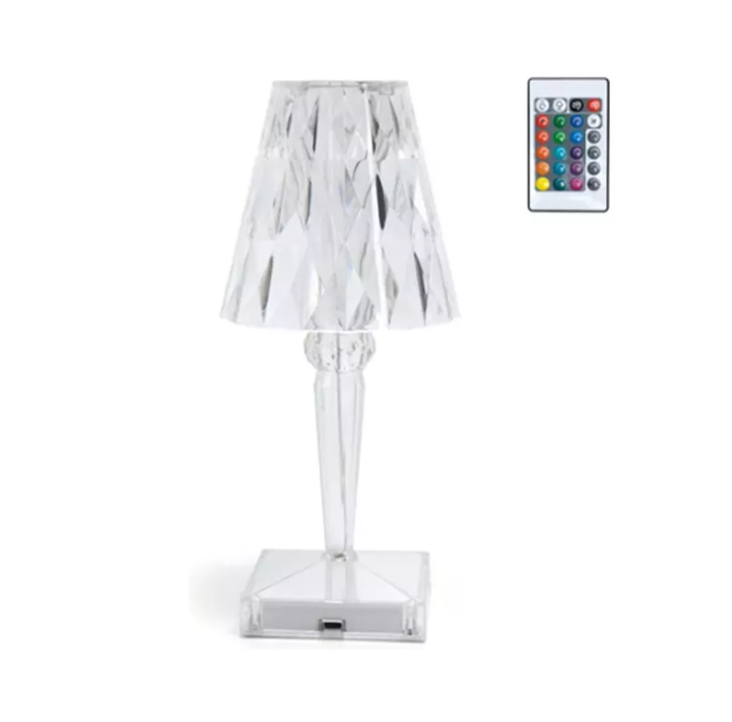 Lámpara Nocturna de Cristal, Lámpara de Mesa con Ambiente, Control Táctil RGB, con Carga USB y Control Remoto