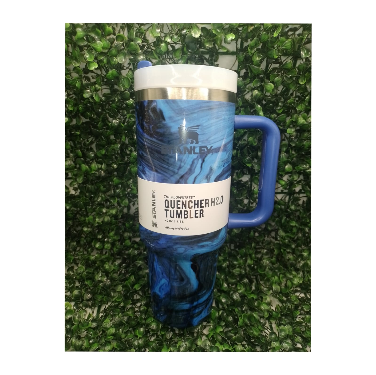 Vaso Termo Acero Color Azul Rey Espejo Marmoleado 1.19L Stanley Flowstate Quencher Tumbler 40oz