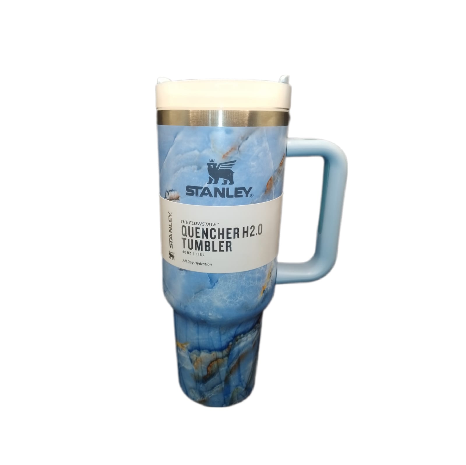Vaso Termo Acero Color Azul Mate Marmoleado 1.19L Stanley Flowstate Quencher Tumbler 40oz 