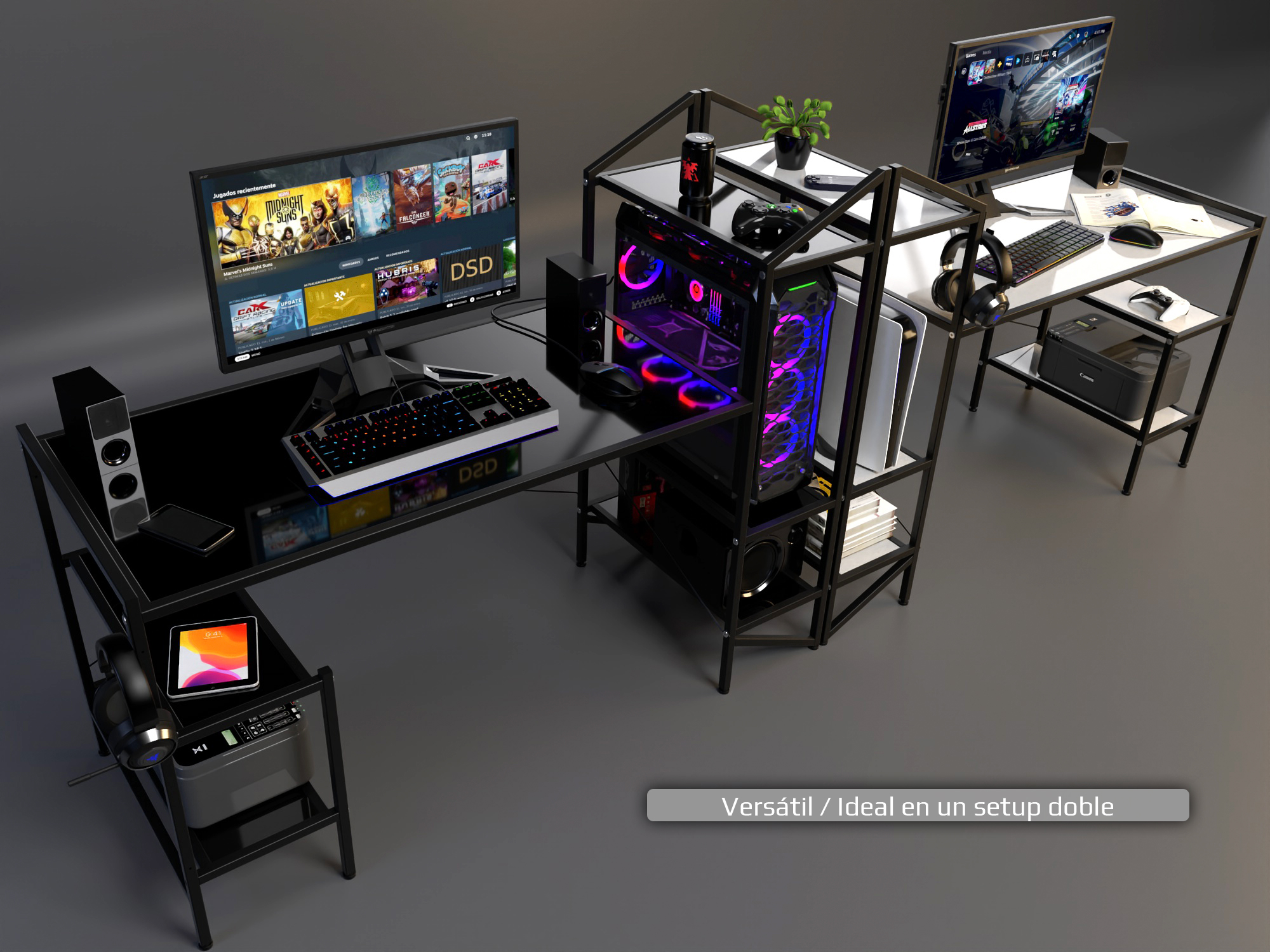 Desk-Top Modelo J Escritorio gamer marca Ambientika (Red).