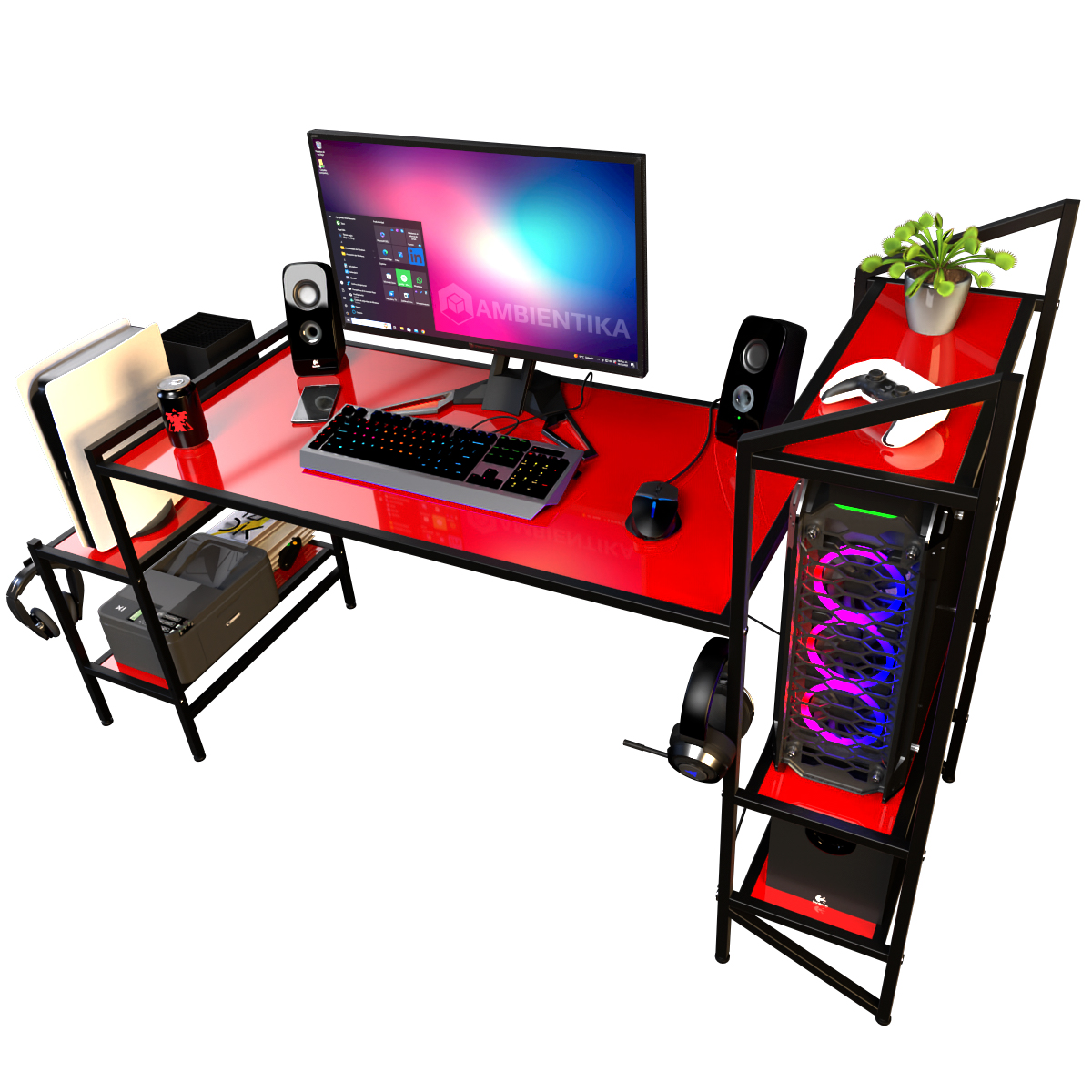 Desk-Top Modelo J Escritorio gamer marca Ambientika (Red).