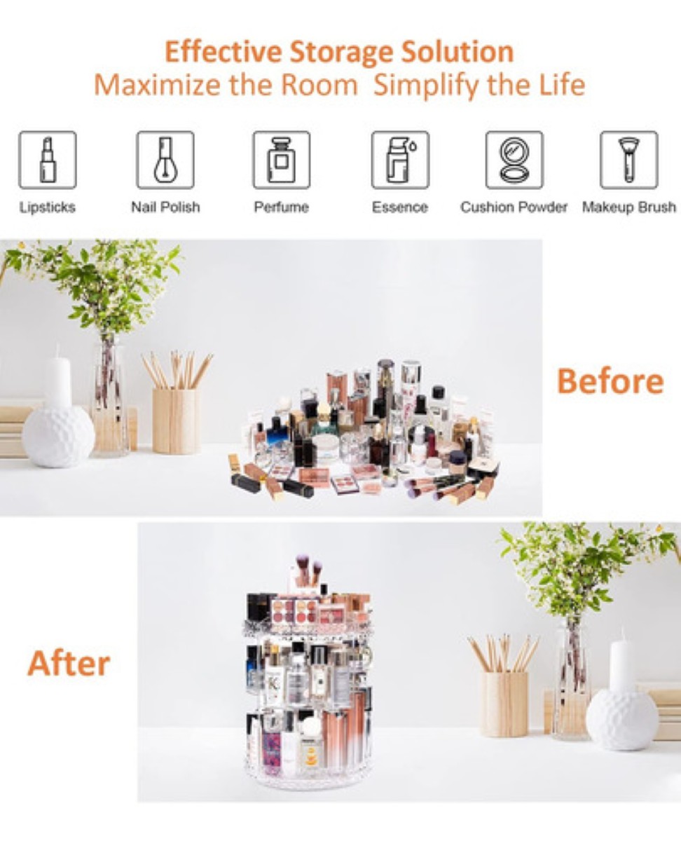 Organizador De Maquillaje Giratorio 360° 4 Niveles Multiusos TRANSPARENTE
