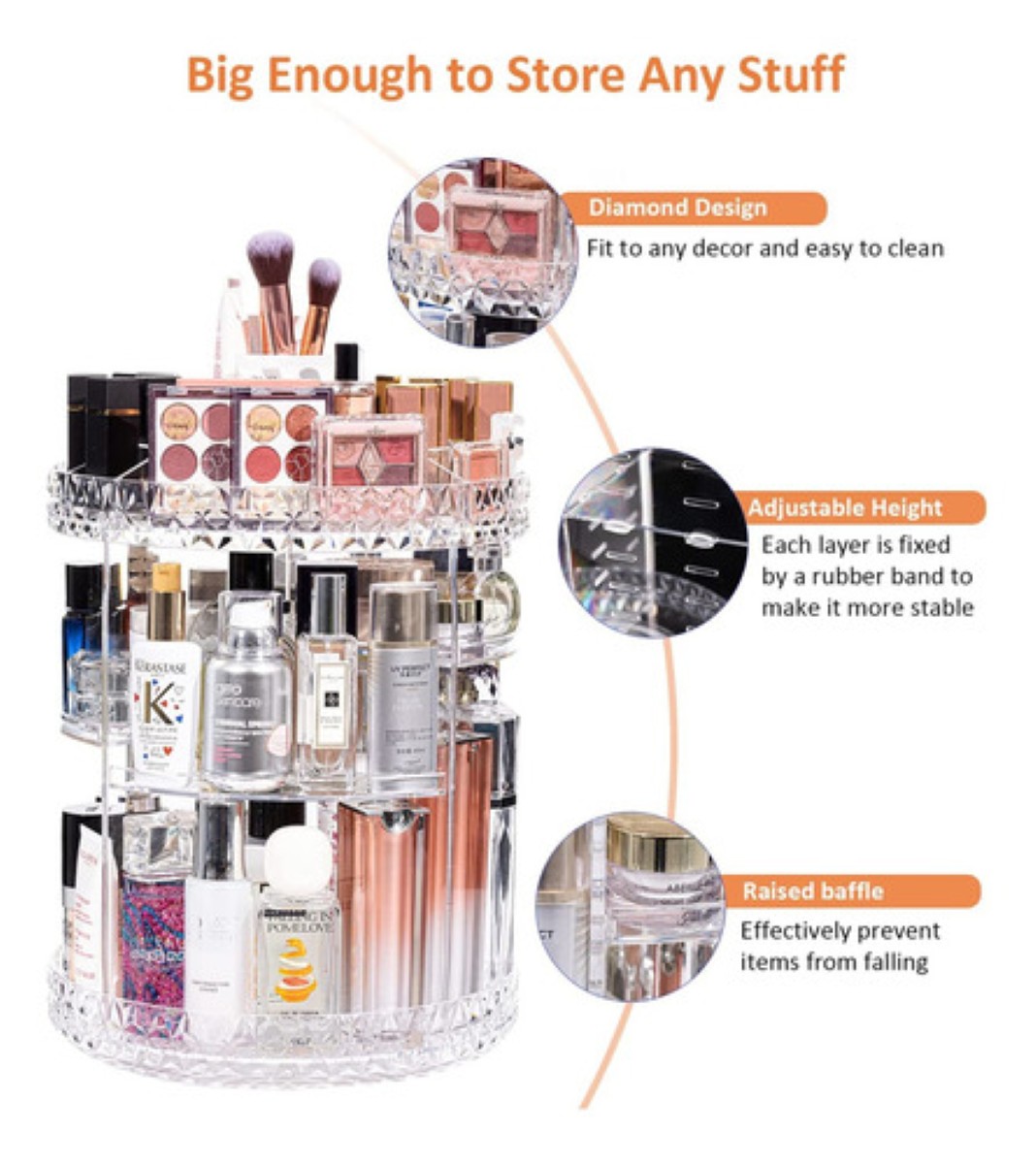 Organizador De Maquillaje Giratorio 360° 4 Niveles Multiusos TRANSPARENTE