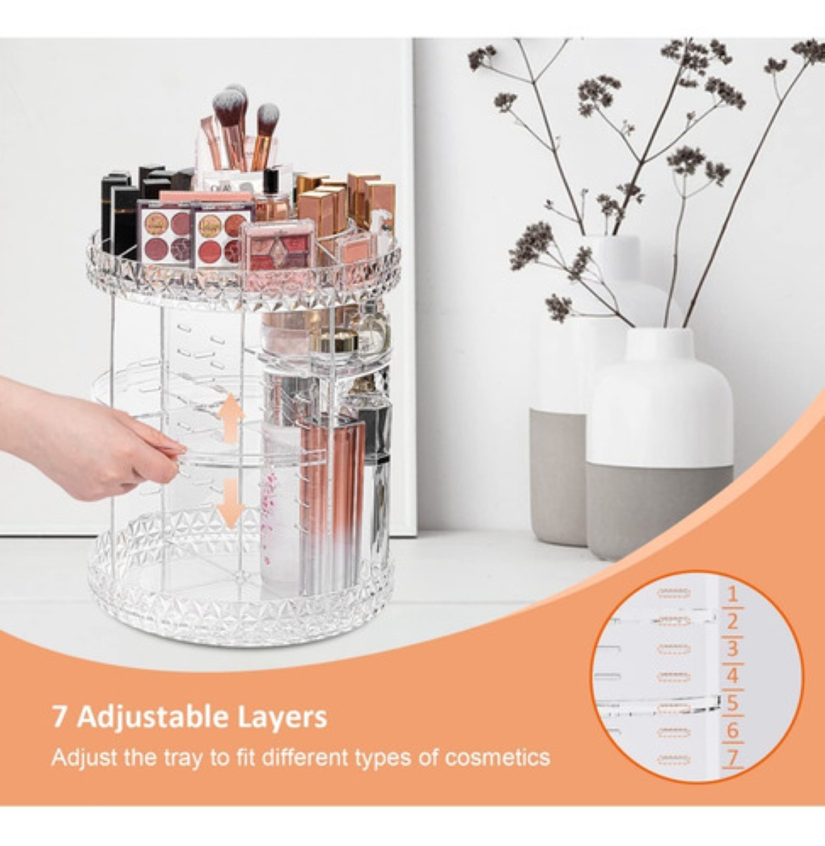 Organizador De Maquillaje Giratorio 360° 4 Niveles Multiusos TRANSPARENTE