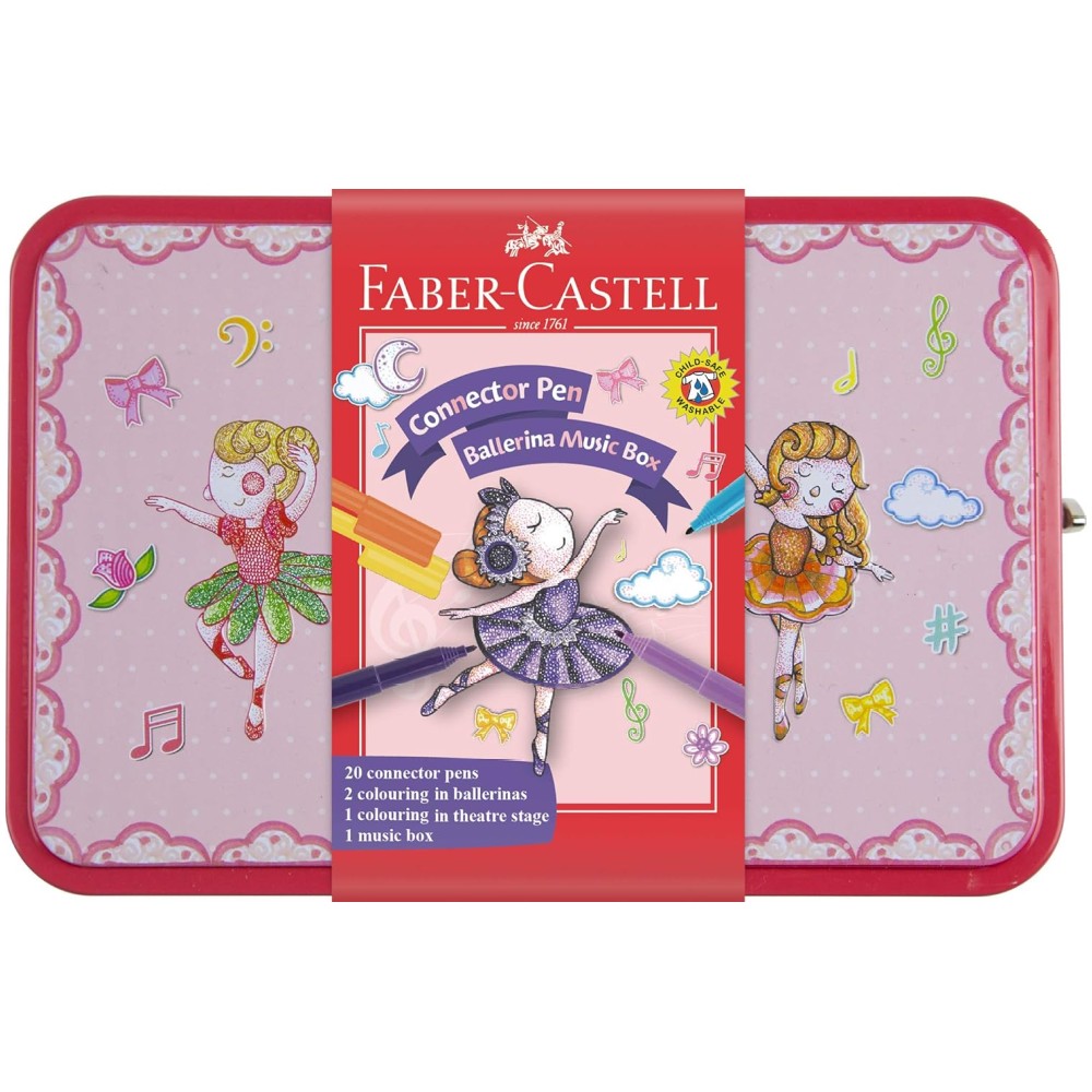 Faber-Castell Connector Pen Ballerina, 33 Plumones Caja Metálica Musical