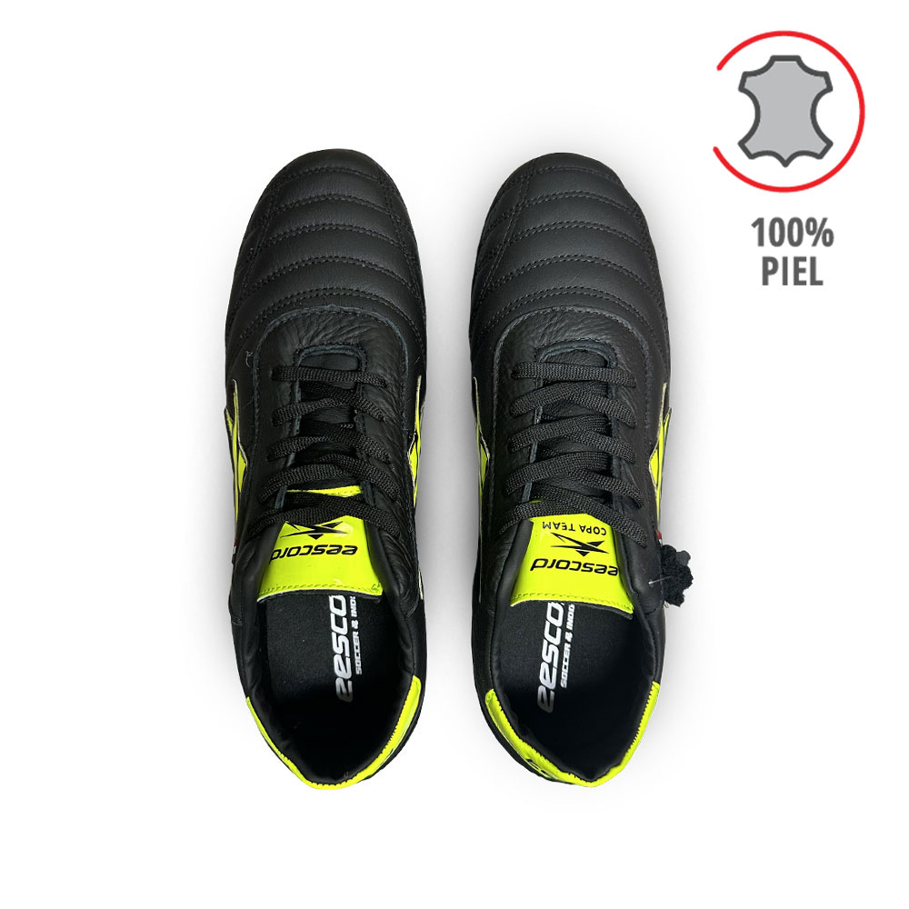 Tenis Eescord Futbol Rapido Hombre 3040 Negro/Amarillo PIEL