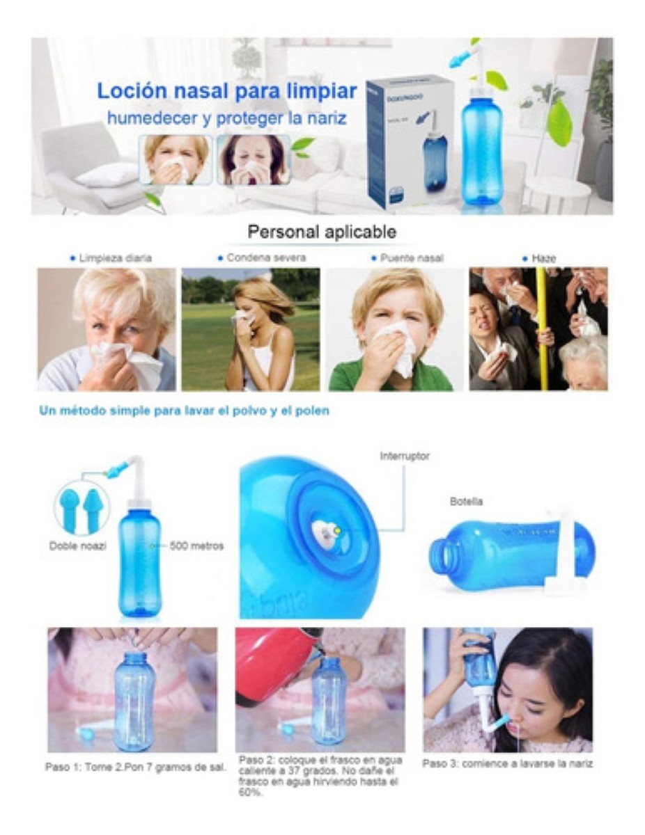 Nuevo Lavado Nasal 500ml Irrigador Nasales azul 