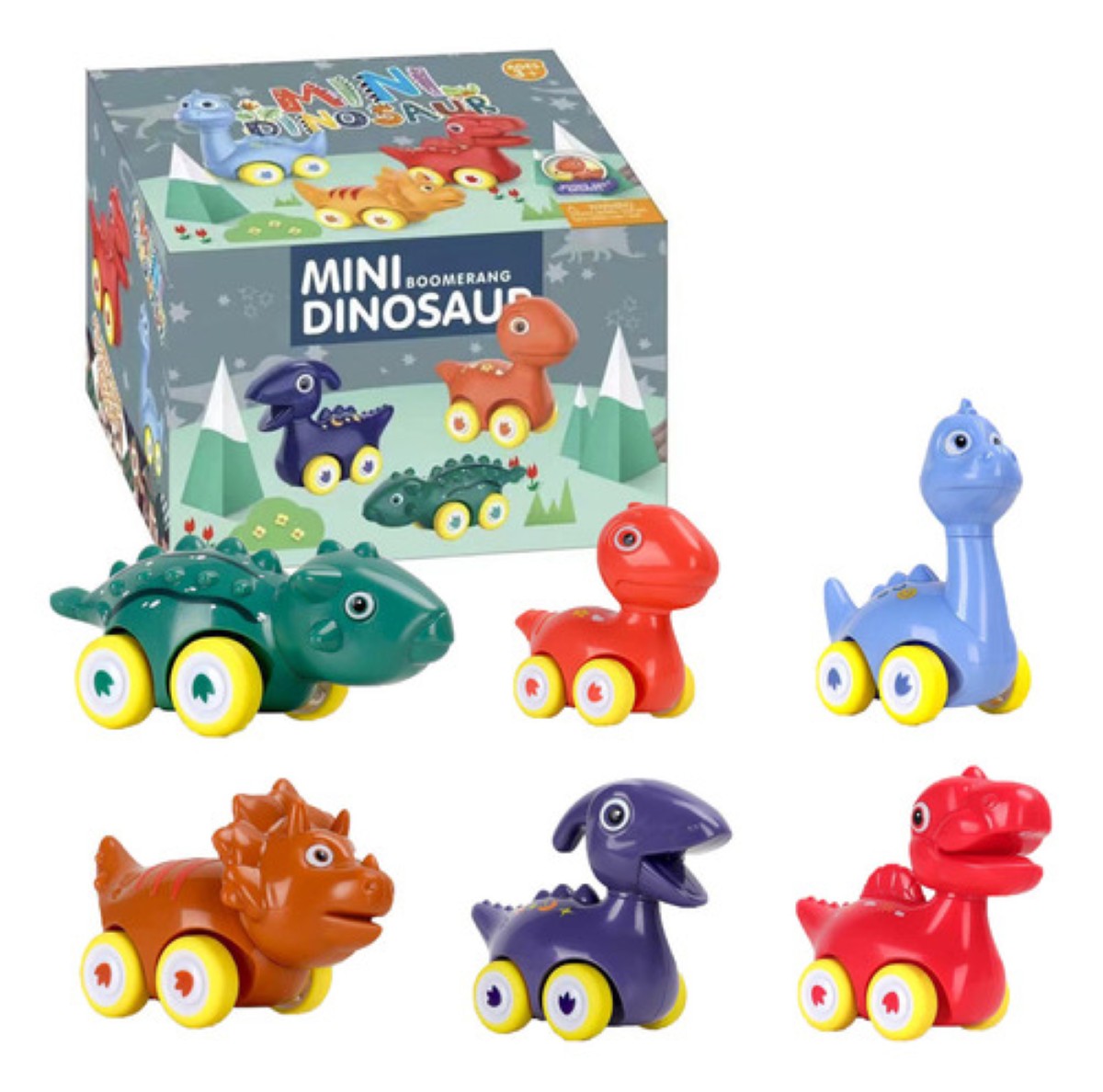 Juguetes De Dinosaurios Coche Para Niños 6pcs colores