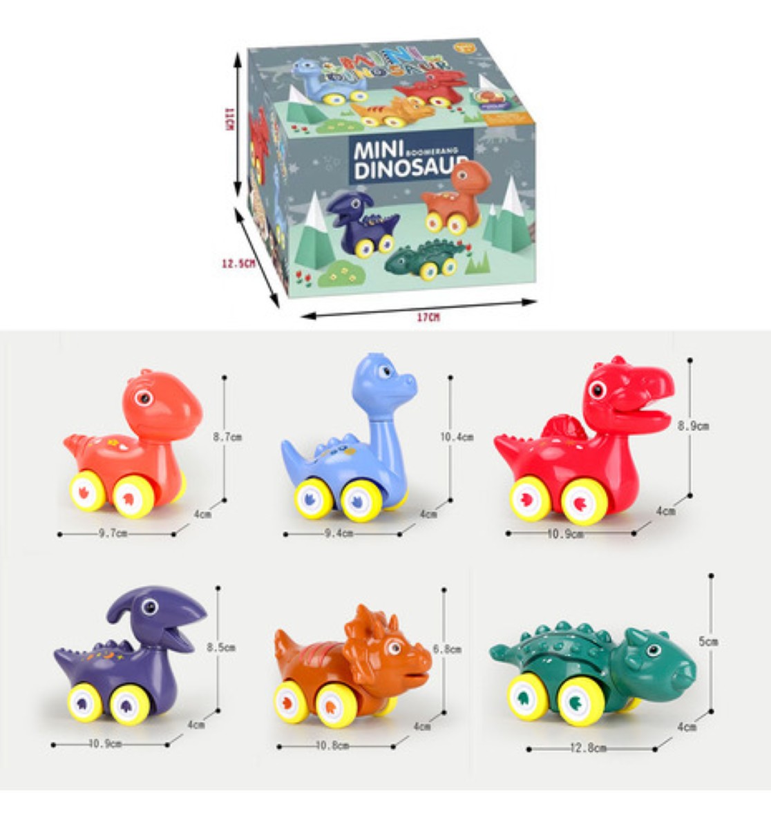 Juguetes De Dinosaurios Coche Para Niños 6pcs colores