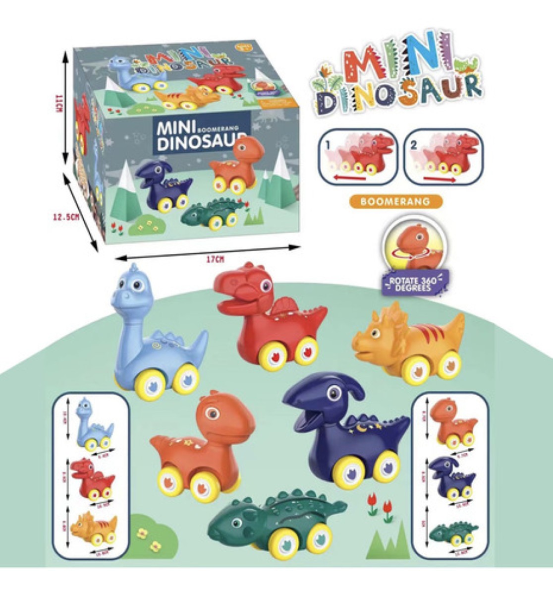 Juguetes De Dinosaurios Coche Para Niños 6pcs colores