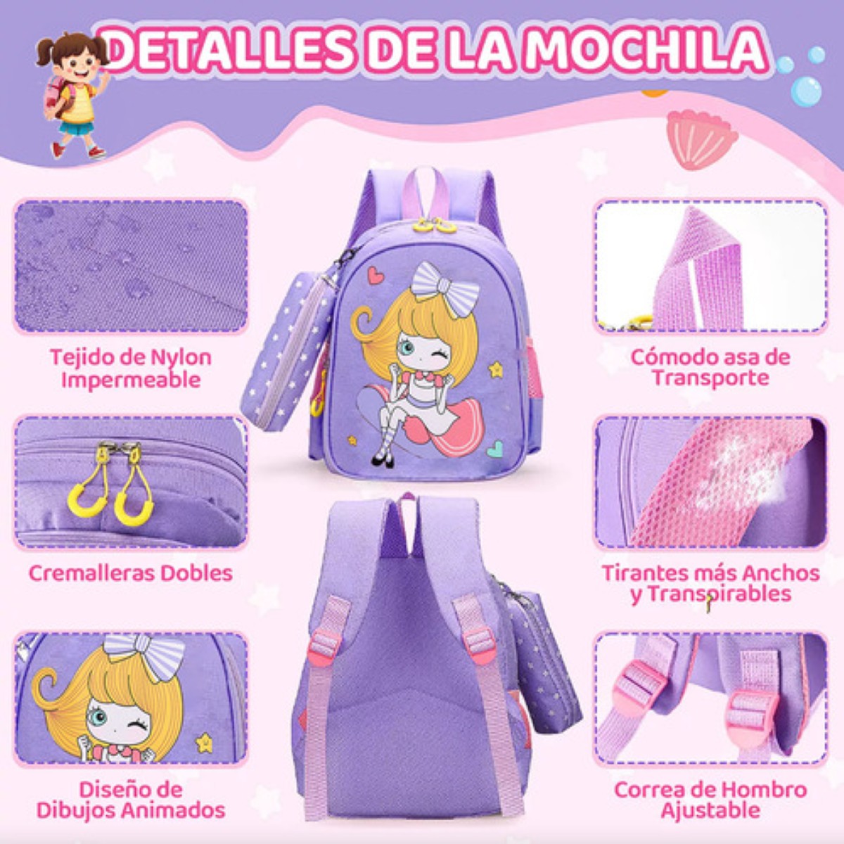 Mochila Impermeable Para Estudiantes De Escuela violeta