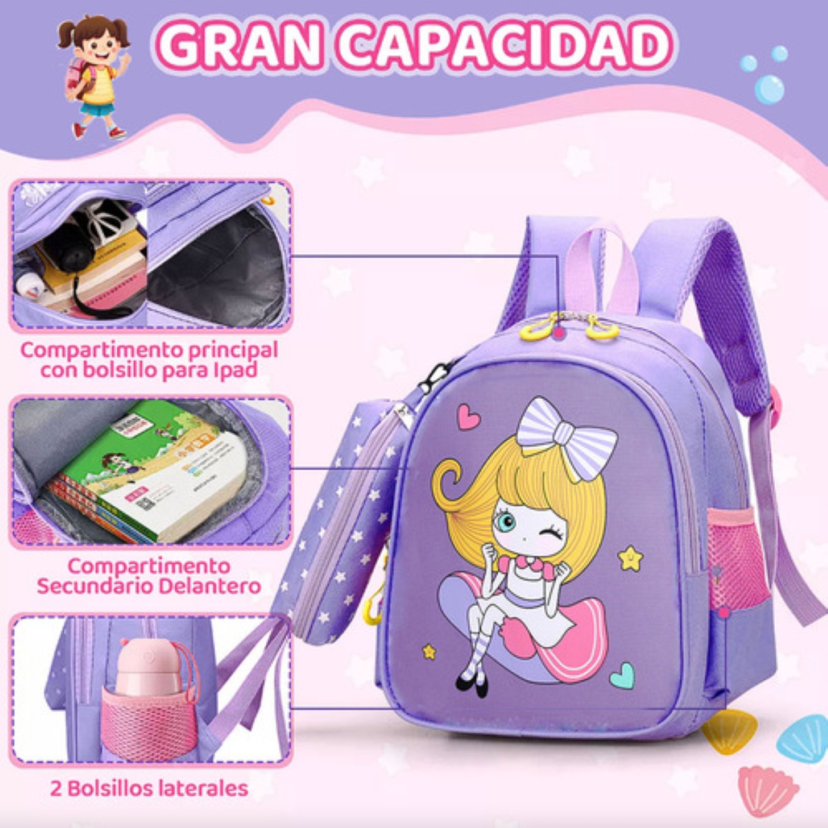 Mochila Impermeable Para Estudiantes De Escuela violeta