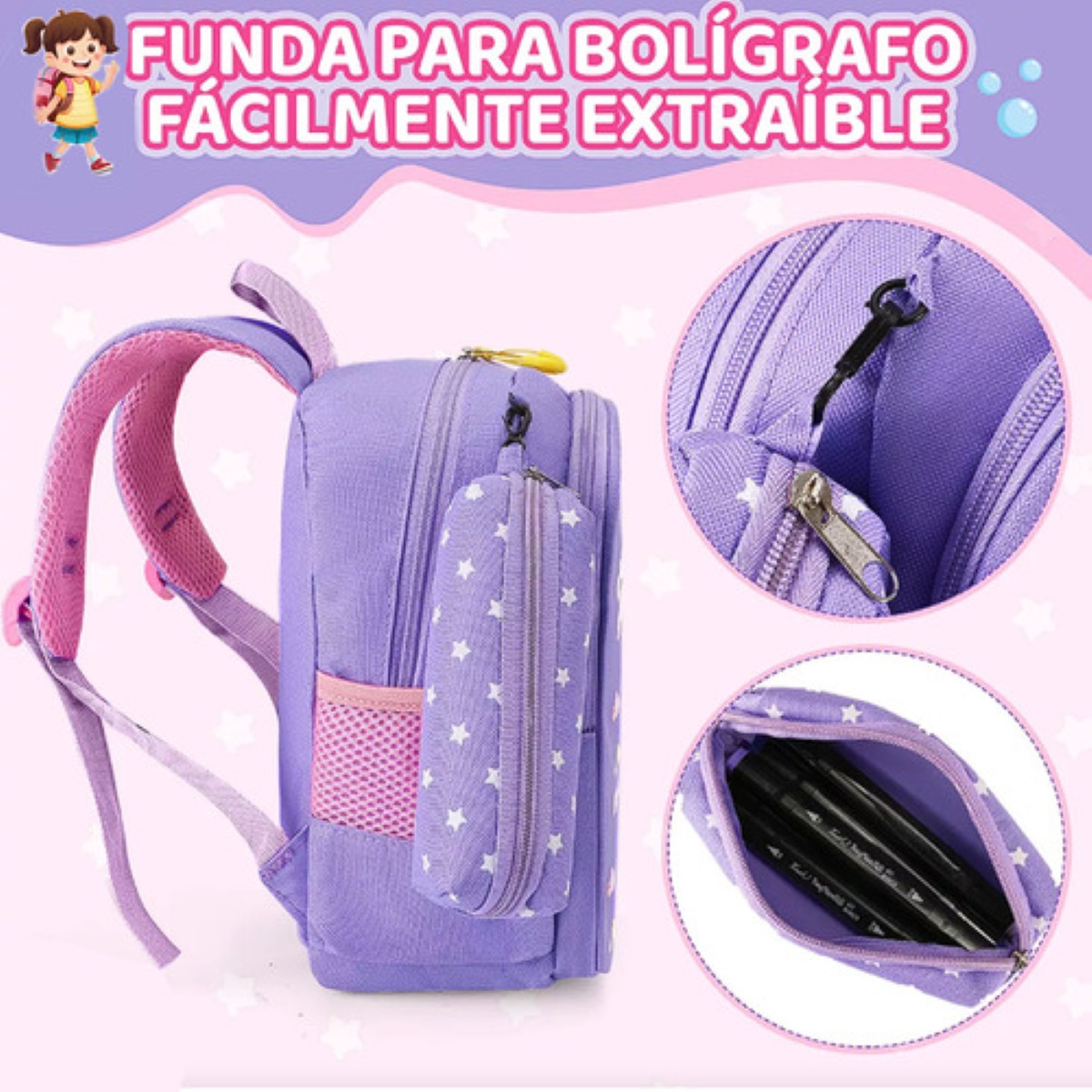 Mochila Impermeable Para Estudiantes De Escuela violeta