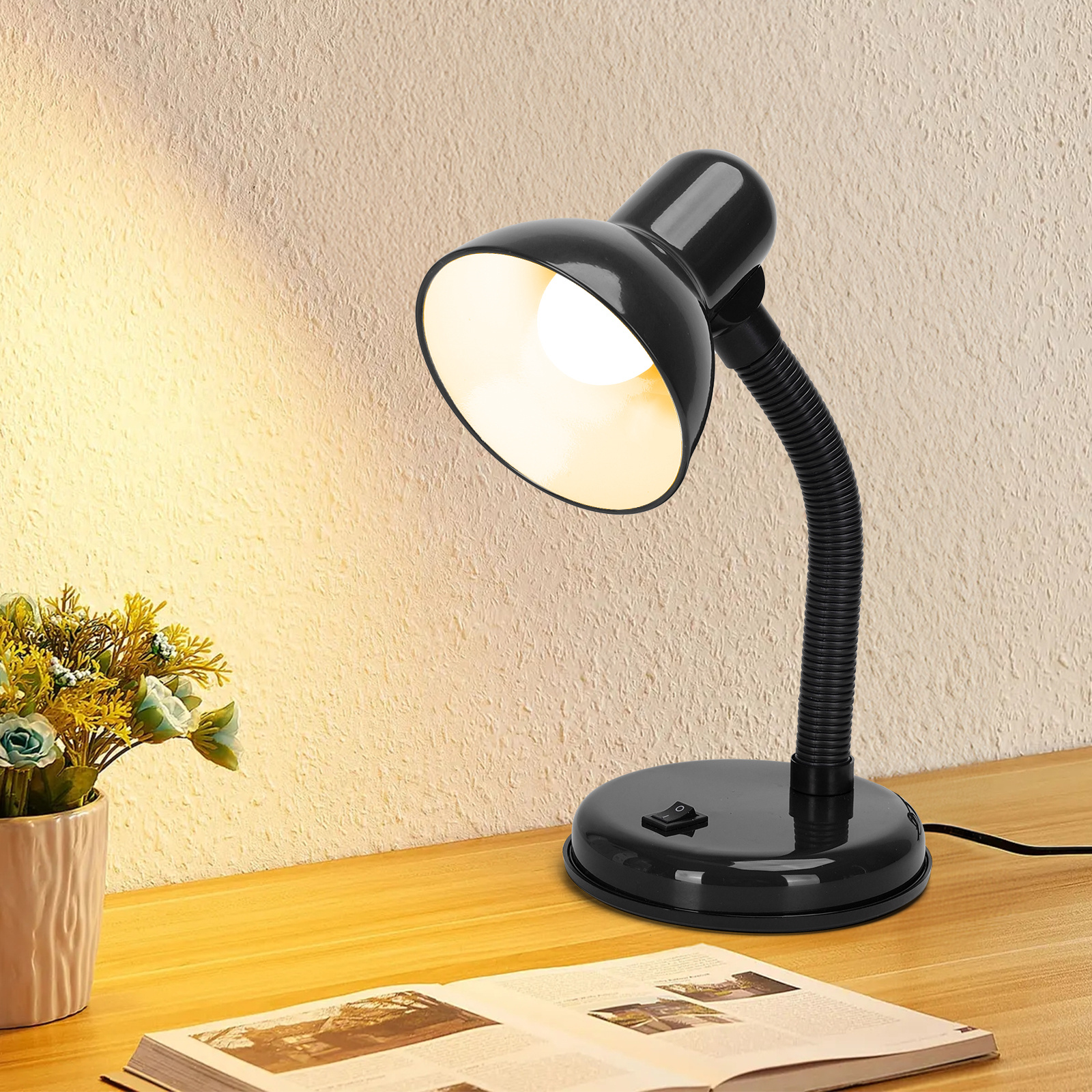  lámpara de mesa para lectura ajustable 360°, compatible con bombillas de casquillo E27, ideal para oficina o lectura, Aigostar