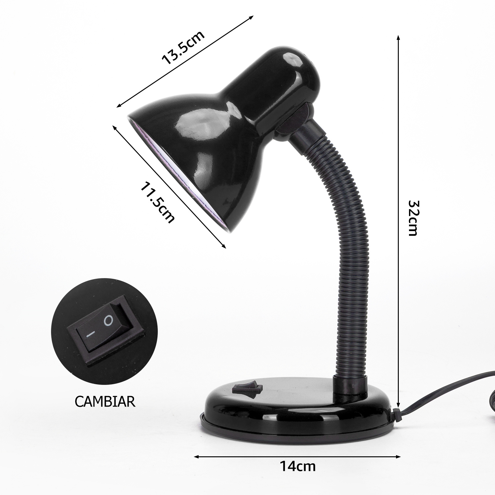  lámpara de mesa para lectura ajustable 360°, compatible con bombillas de casquillo E27, ideal para oficina o lectura, Aigostar