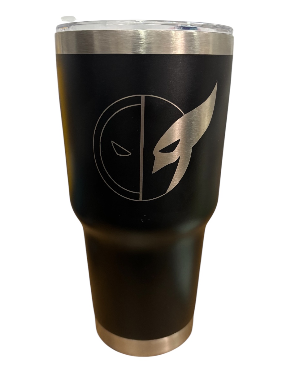 Termo de acero inoxidable Macarena Brand color negro, Deadpool & Wolwerine de 30 Oz
