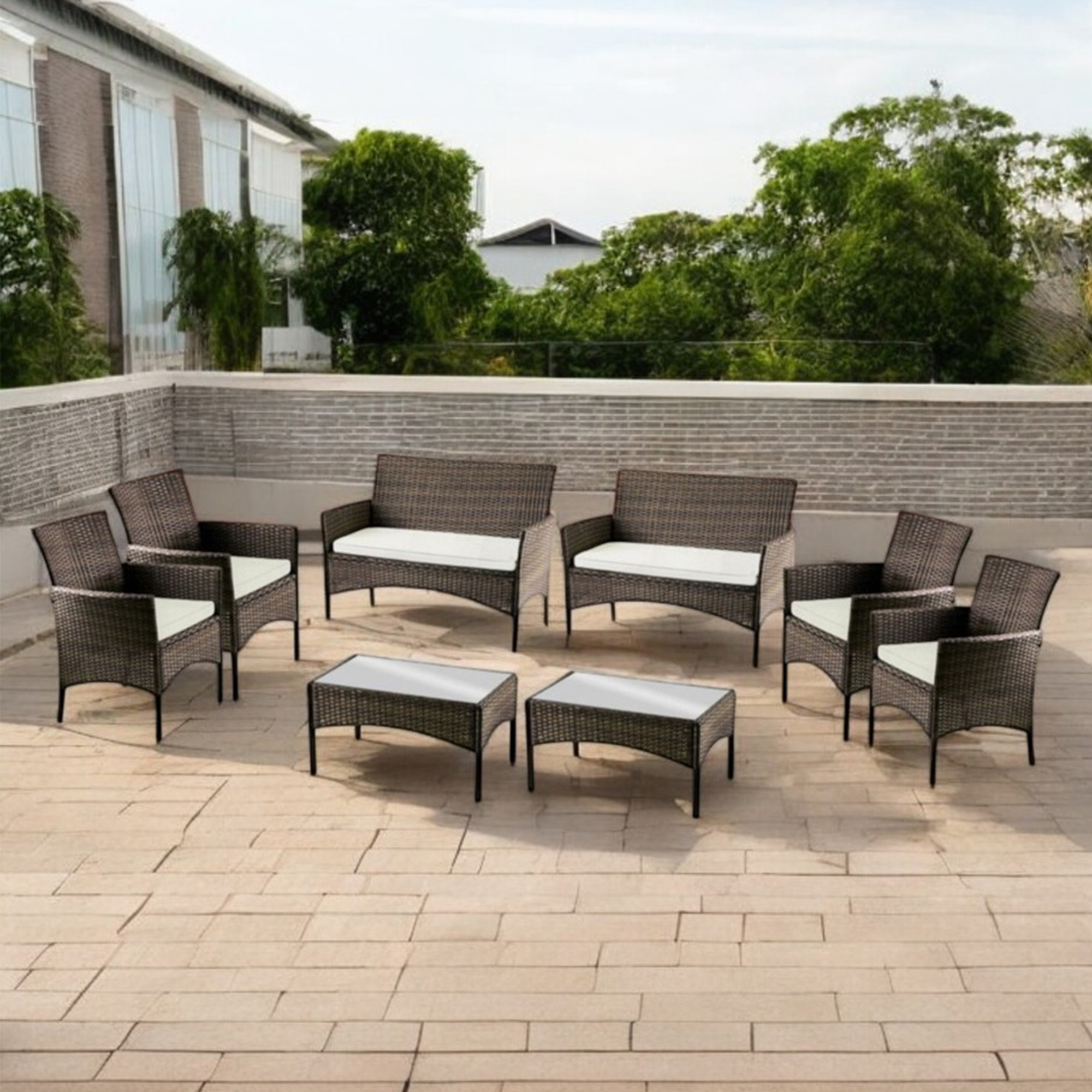 Ilios Innova | Juego de Muebles de Jardín de Mimbre para 8 Personas, Diseño Ergonómico con Almacenaje, Espacio Amplio, Fácil Montaje y Estable, Ideal para Patio y Jardín