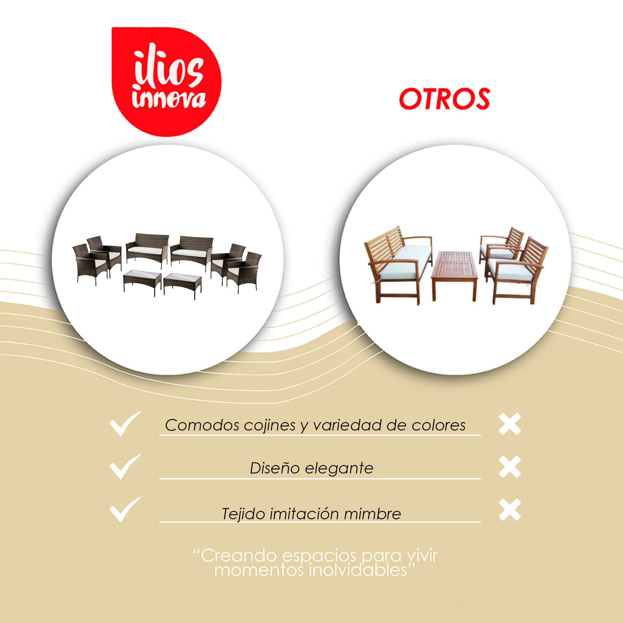Ilios Innova | Juego de Muebles de Jardín de Mimbre para 8 Personas, Diseño Ergonómico con Almacenaje, Espacio Amplio, Fácil Montaje y Estable, Ideal para Patio y Jardín
