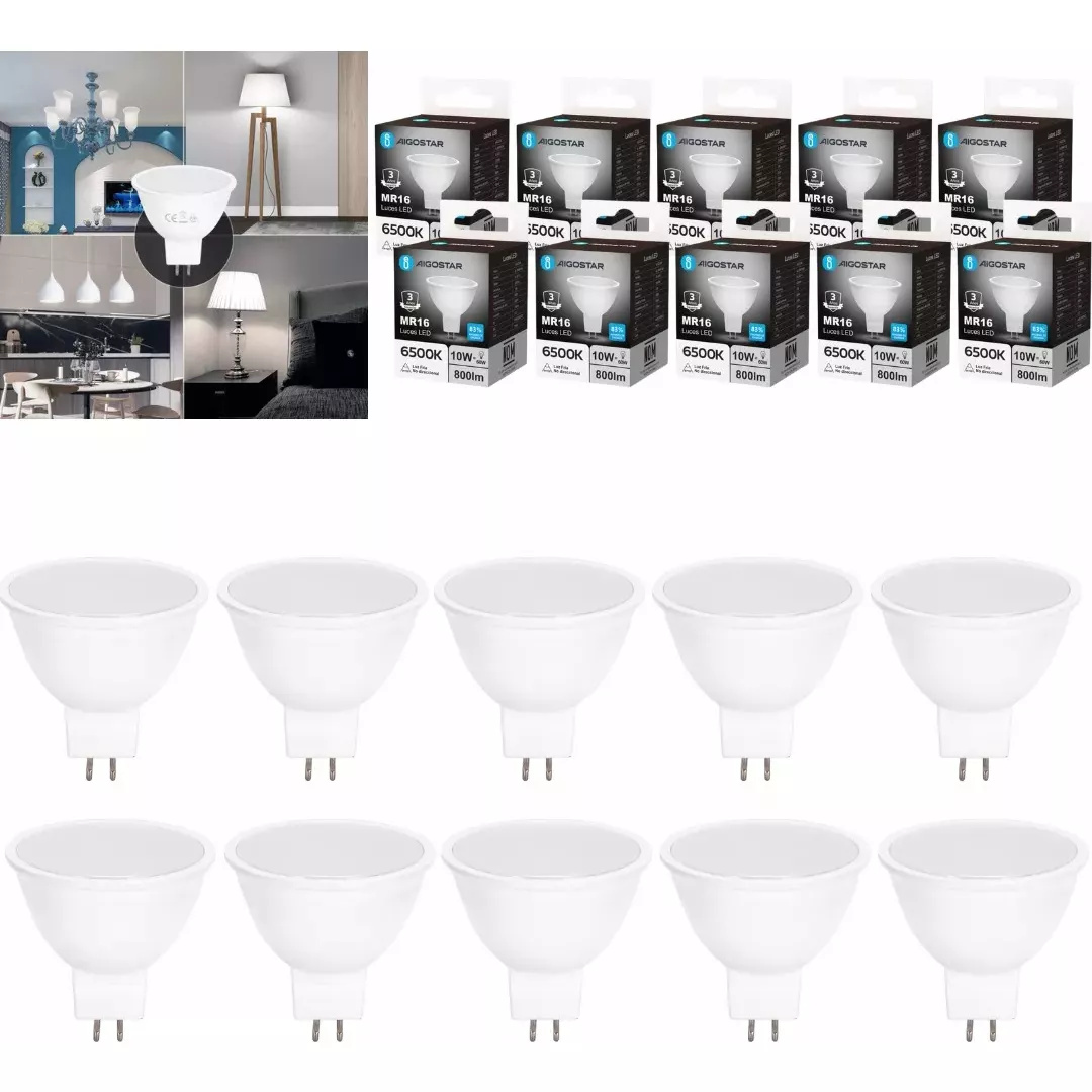 Lampara Foco Led Ahorrador Mr16 10w 10pcs Luz Blanca