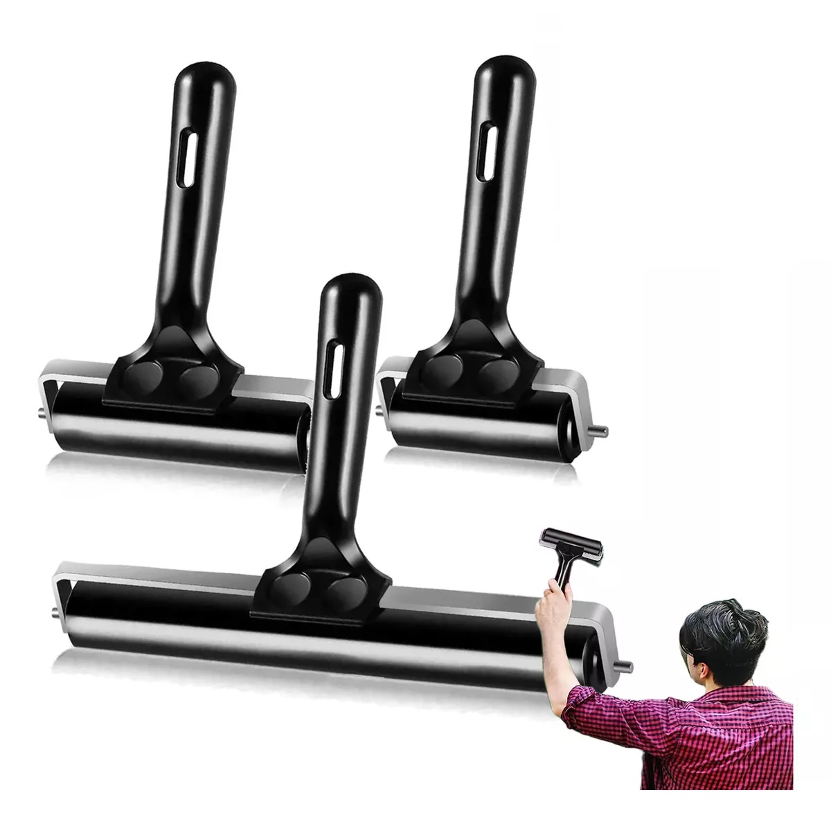 3pcs Rodillo Hule Suave Atl 6-15cm Grabado Linoleo Entintado