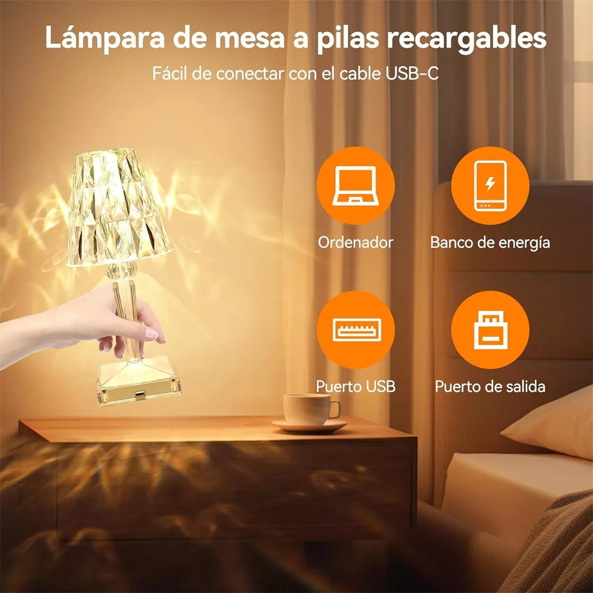 Lampara De Noche De Cristal 3d Recargable Por Usb Aigostar