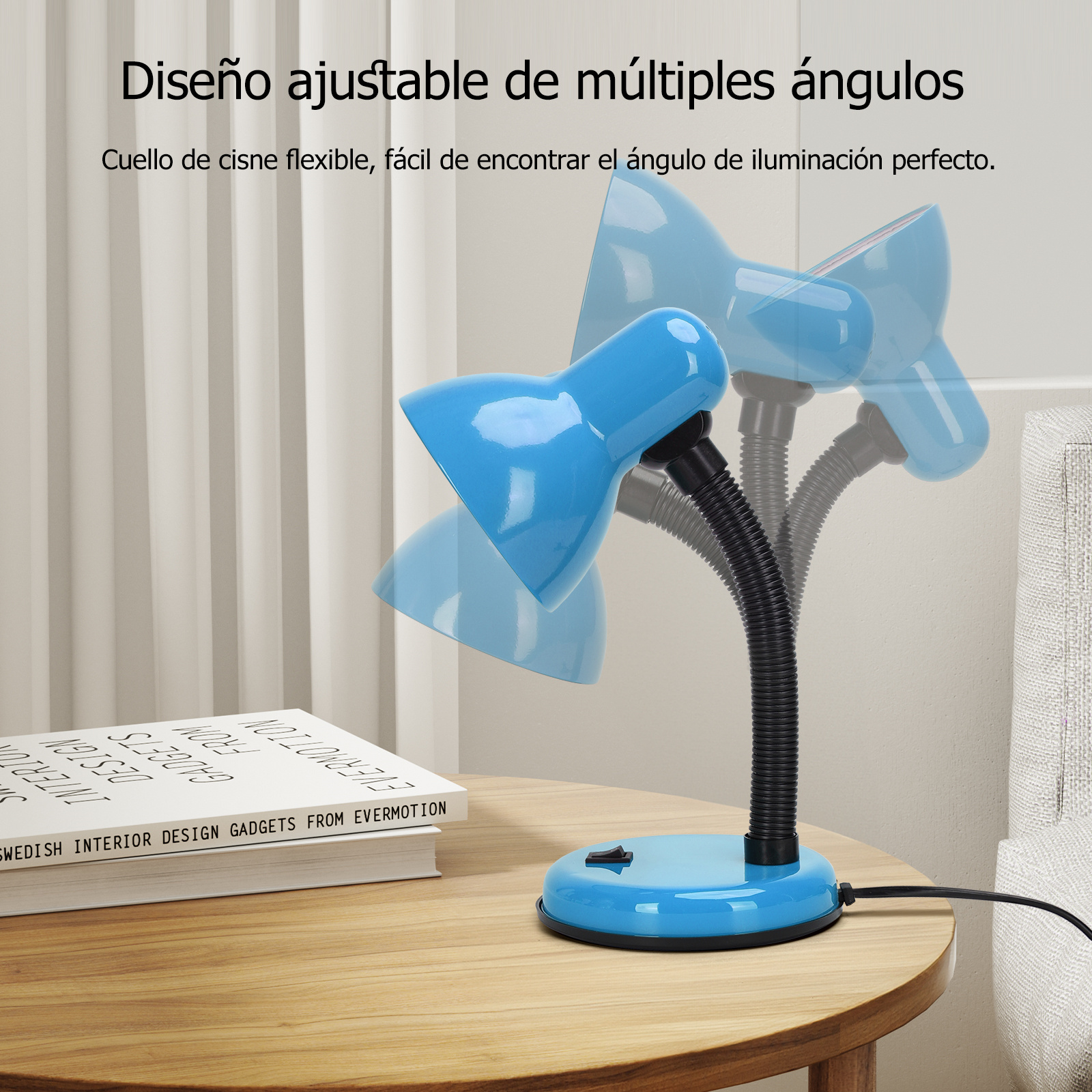 lámpara de mesa para lectura ajustable 360° azul, compatible con bombillas de casquillo E27, ideal para oficina o lectura,Aigostar