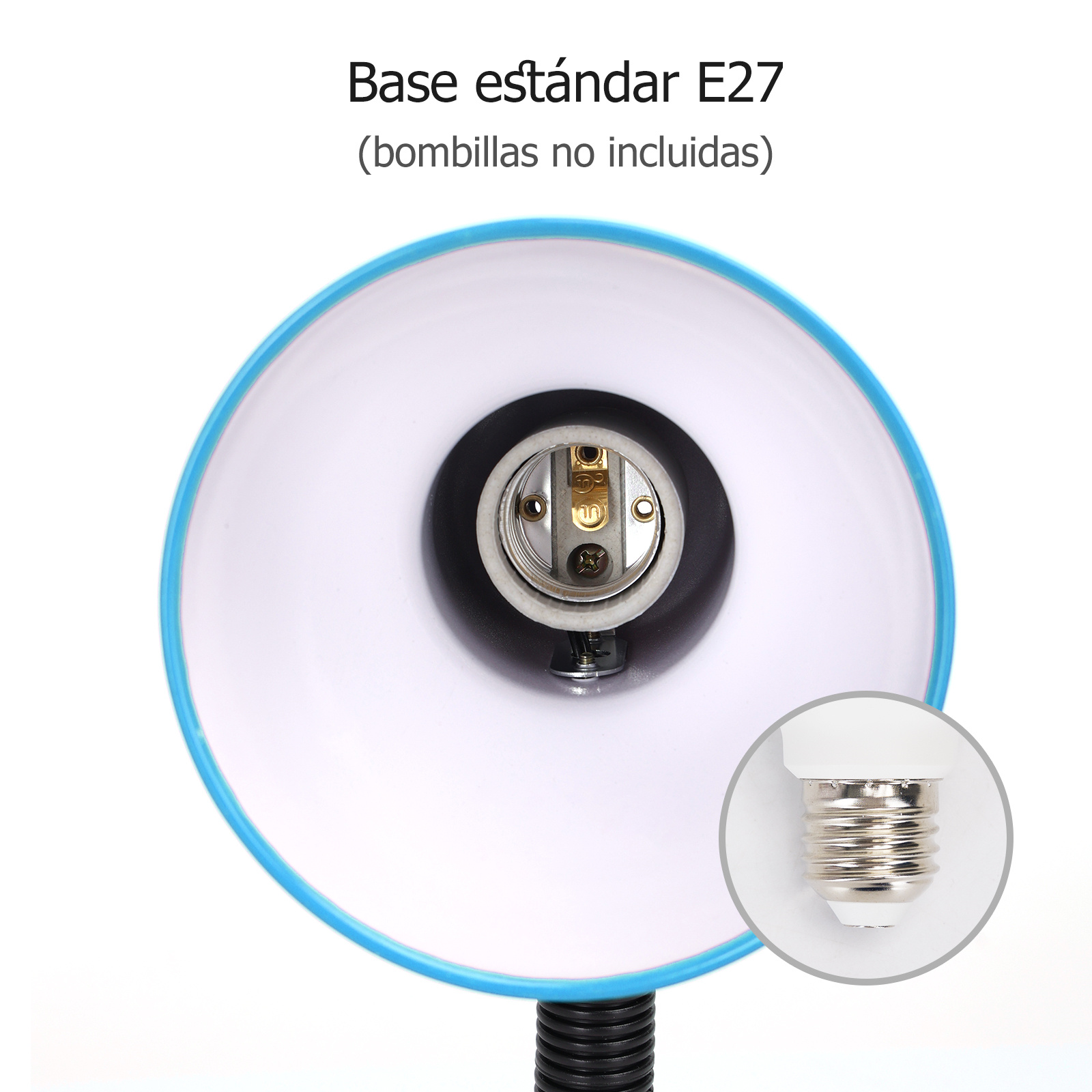 lámpara de mesa para lectura ajustable 360° azul, compatible con bombillas de casquillo E27, ideal para oficina o lectura,Aigostar