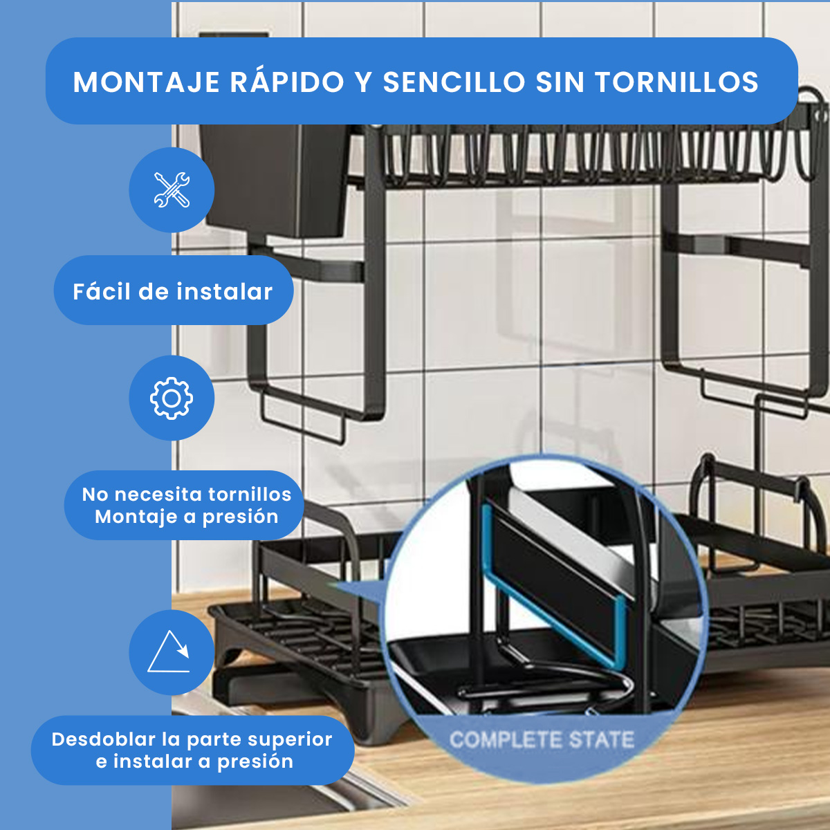 Escurridor de platos, 2 niveles de acero inoxidable, Escurridor de trastes elegante para cocina, con soporte para tabla de cortar.