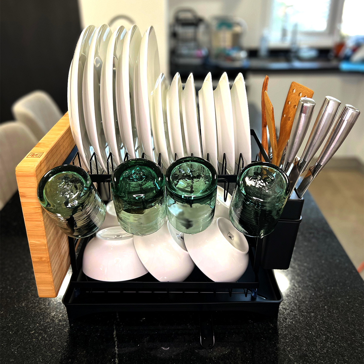 Escurridor de platos, 2 niveles de acero inoxidable, Escurridor de trastes elegante para cocina, con soporte para tabla de cortar.