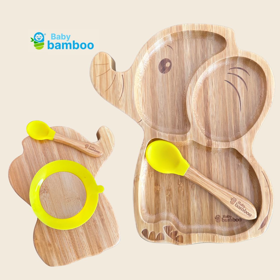 Plato de bambú Babybamboo set de alimentacion elefante