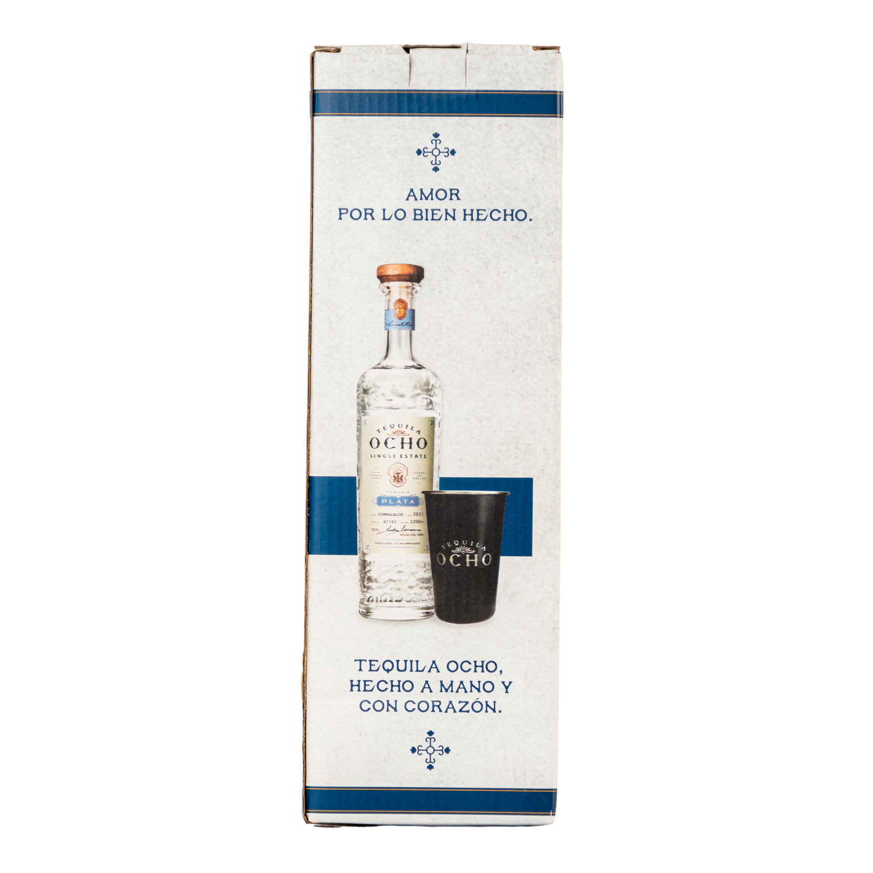 Tequila Ocho Plata 750 Ml Con Vaso De Aluminio