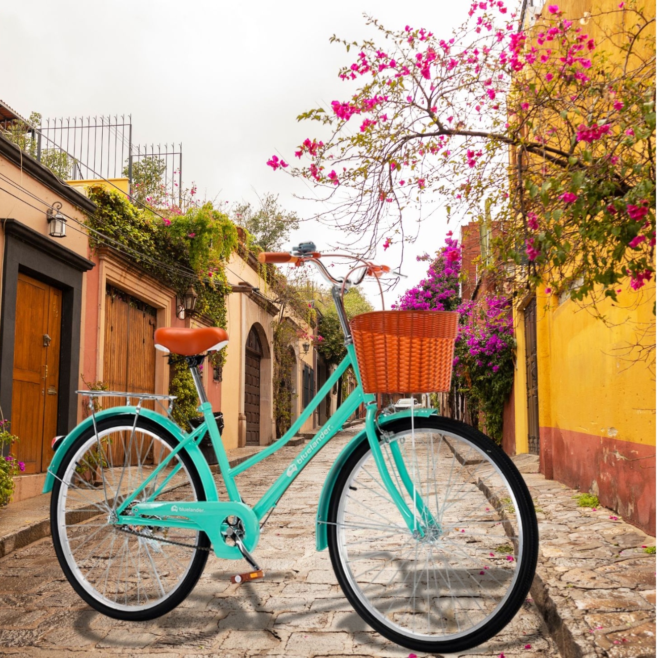 Bicicleta Urbana Rodada 26 con Canasta para Bicicleta para Adulto Turquesa Bluelander 