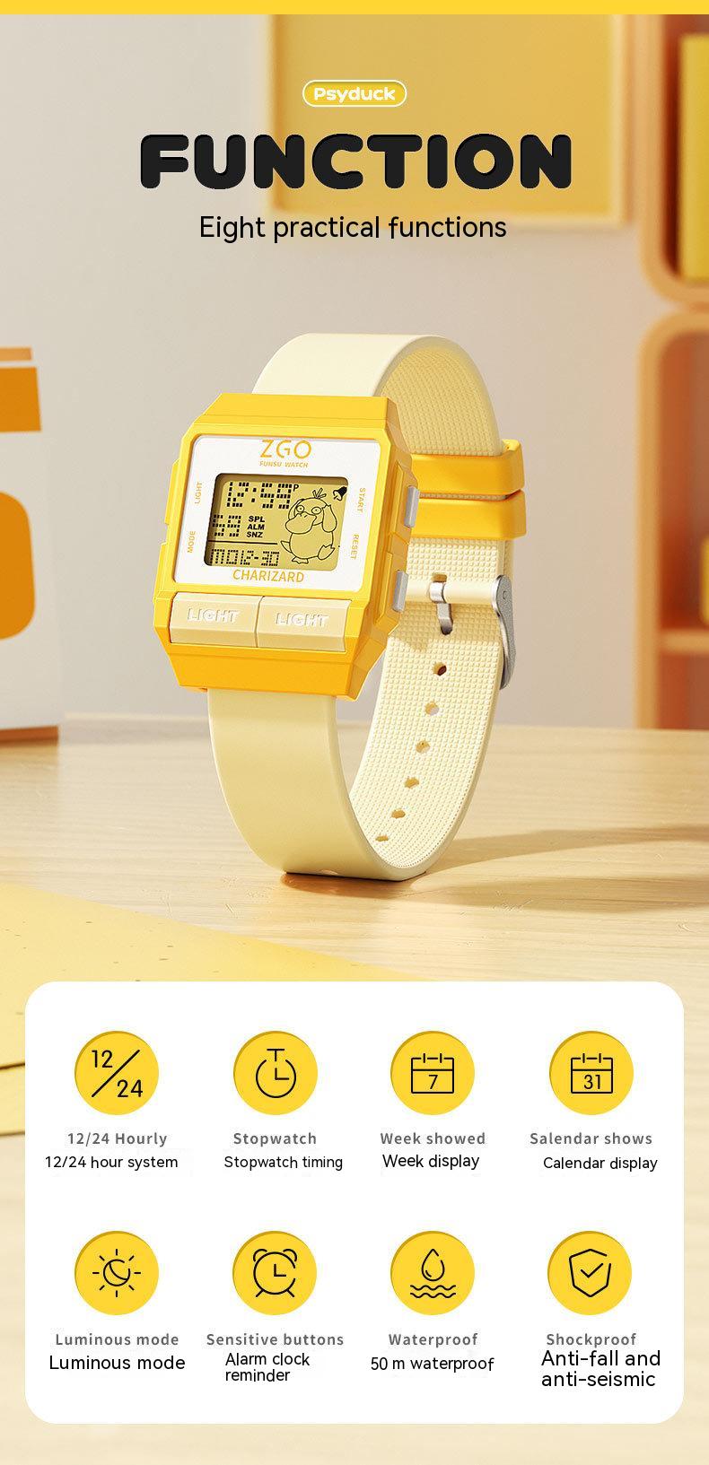 Original Pokemon ZGO Anime Reloj Impermeable Luminoso Regalo NARANJA