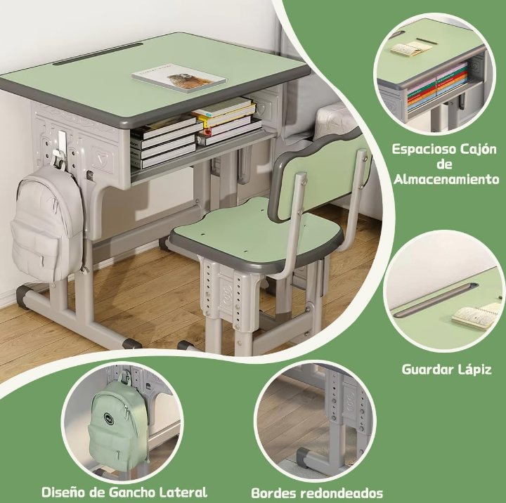 Kit de mesa escritorio y silla para niños altura ajustable 