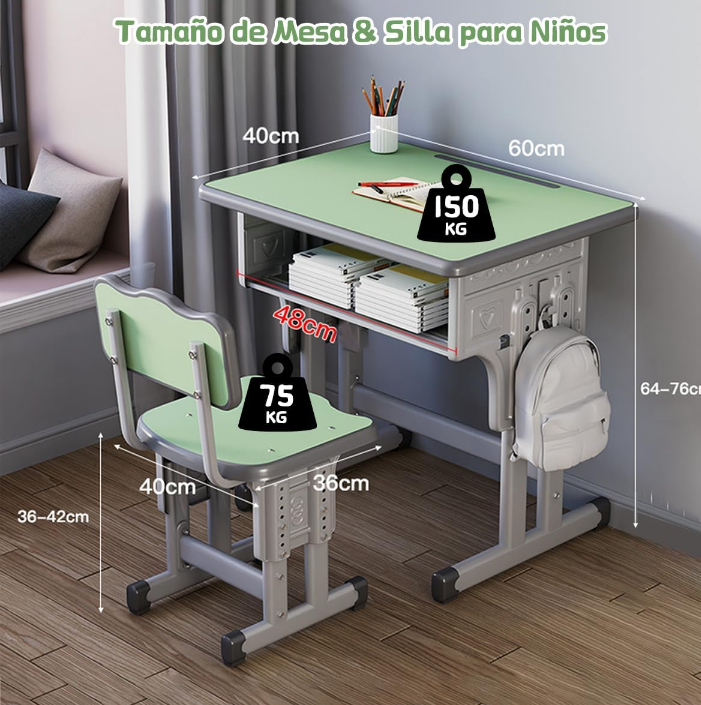 Kit de mesa escritorio y silla para niños altura ajustable 