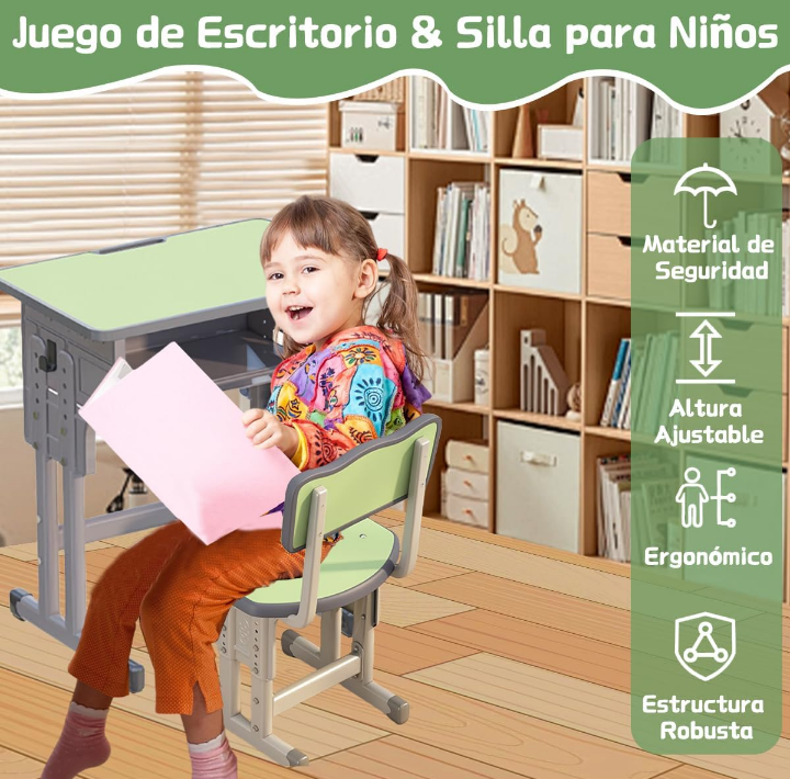 Kit de mesa escritorio y silla para niños altura ajustable 