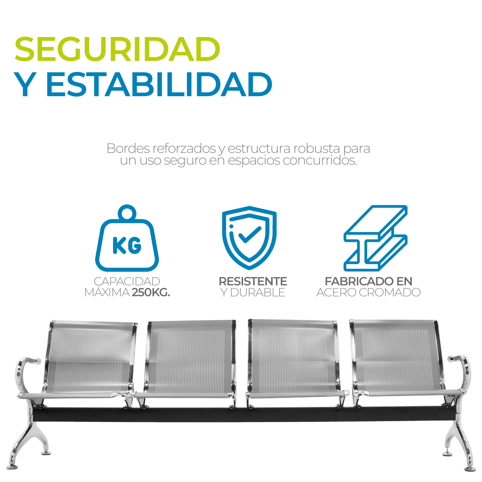 Banca De Acero 4 Plazas Sala Espera Oficina Consultorio Onof