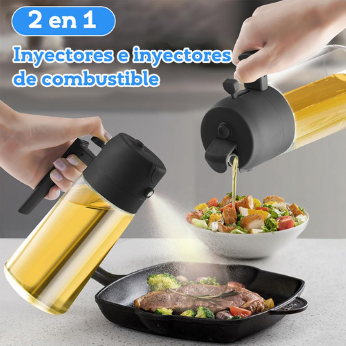 2en1 Aceitera De Cocina Y Atomizador De Aceite De Cocina 2pz BEIGUE NEGRO