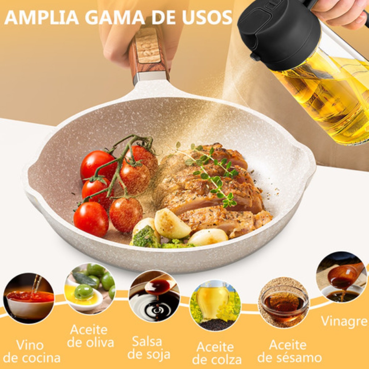Botella Dispensador Aceite Spray Vinagre Cepillo BLANCO VERDE De Aceite NEGRO