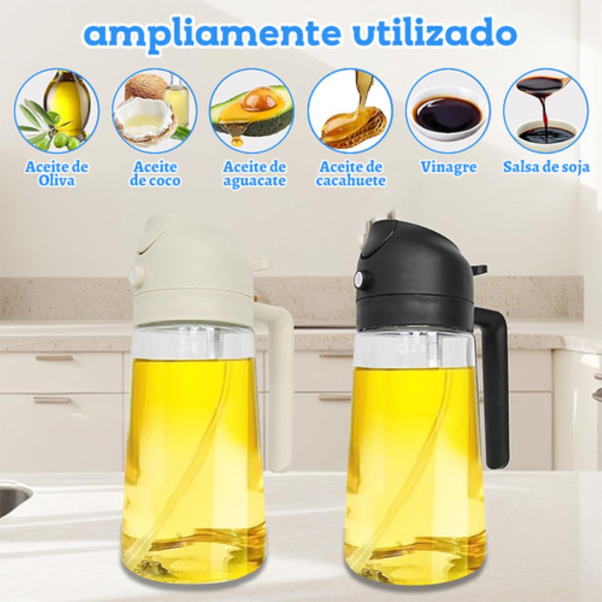2en1 Aceitera De Cocina Y Atomizador De Aceite De Cocina 2pz BEIGUE NEGRO