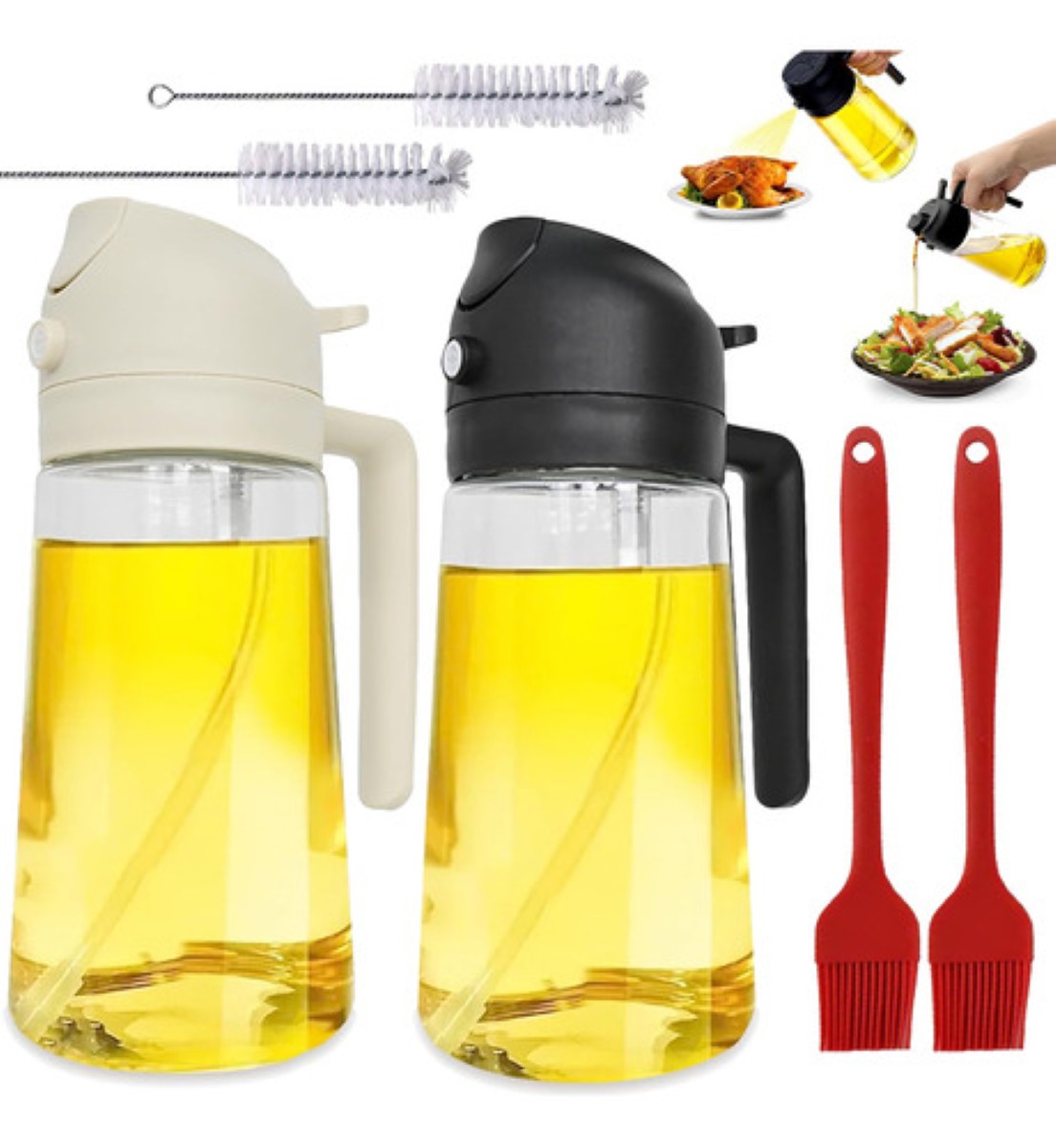 2en1 Aceitera De Cocina Y Atomizador De Aceite De Cocina 2pz BEIGUE NEGRO