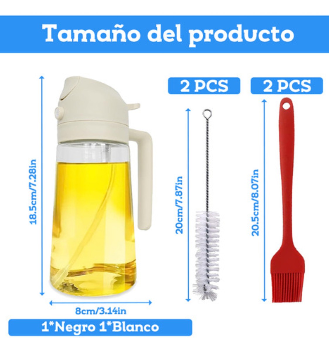 2en1 Aceitera De Cocina Y Atomizador De Aceite De Cocina 2pz BEIGUE NEGRO