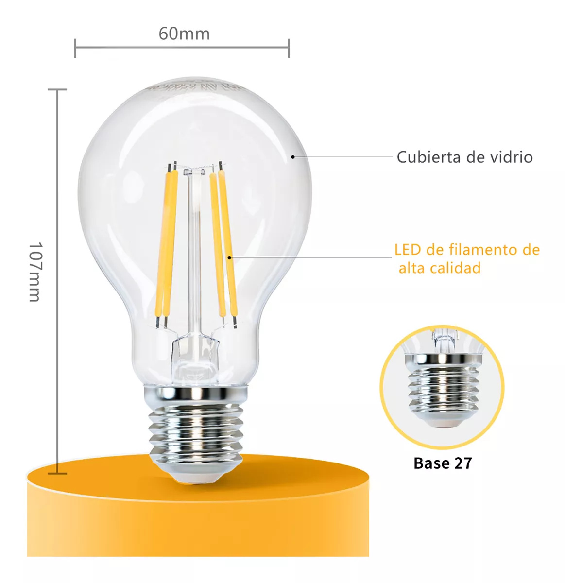 Lampara Foco Vintage Led Ahorrador E27 A60 8w 10pcs Aigostar