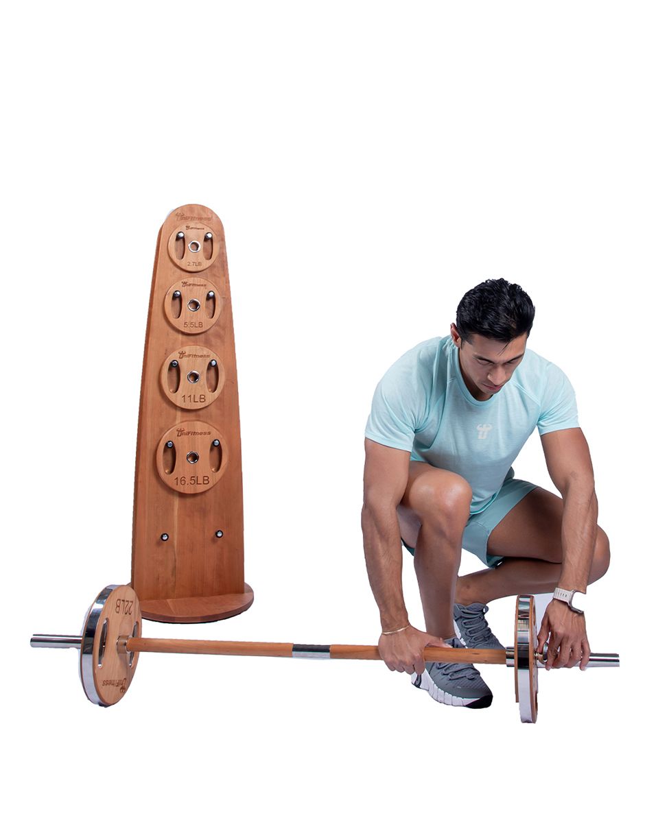 Set Barra Con Discos De Madera Unifitness