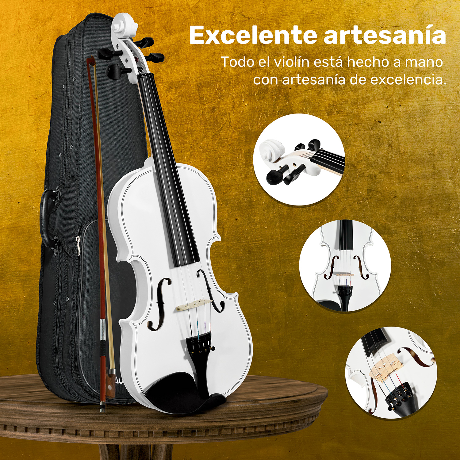 Violin Profesional  4/4 Principiante Blanco Incluye Cuerda Brea Estuche