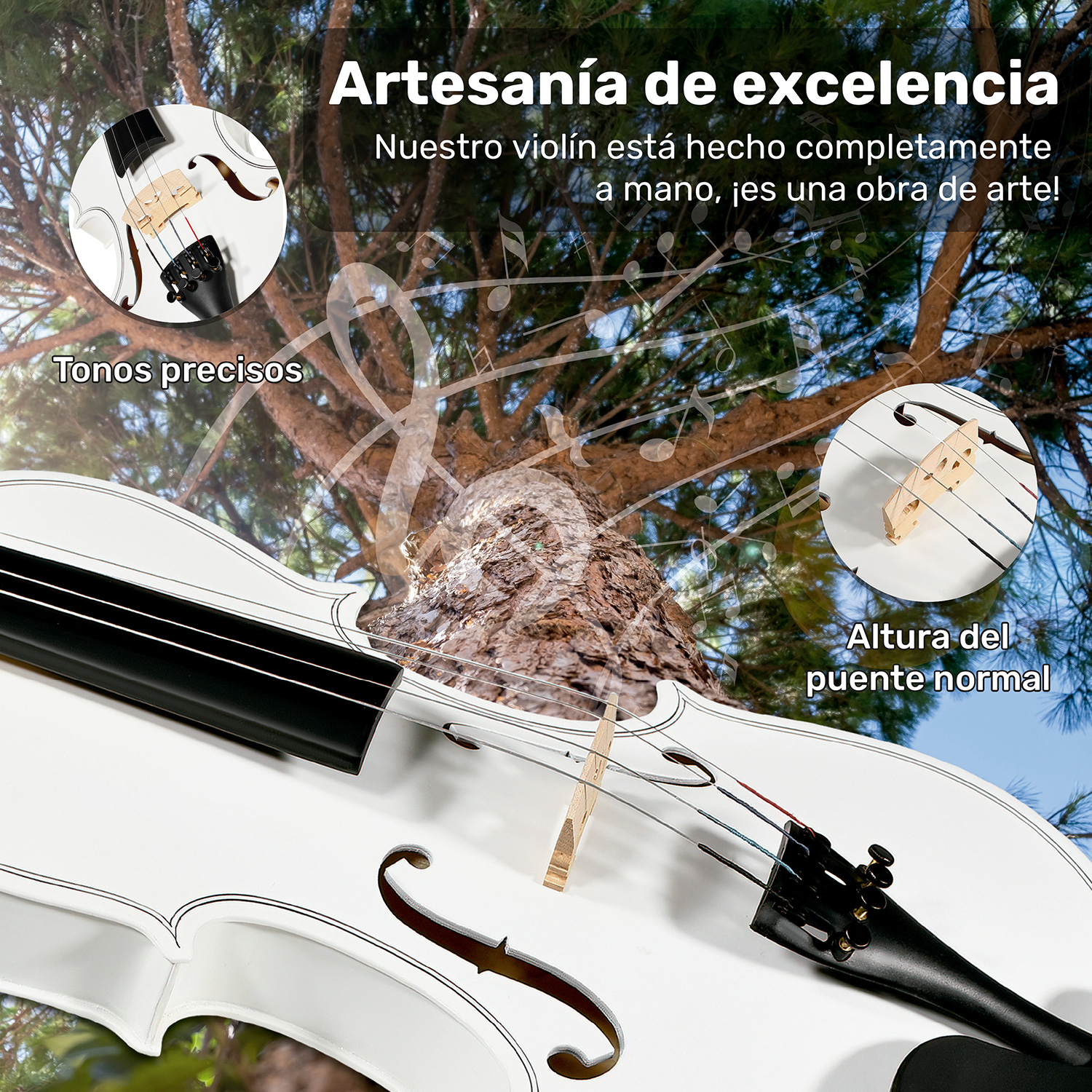 Violin Profesional  4/4 Principiante Blanco Incluye Cuerda Brea Estuche