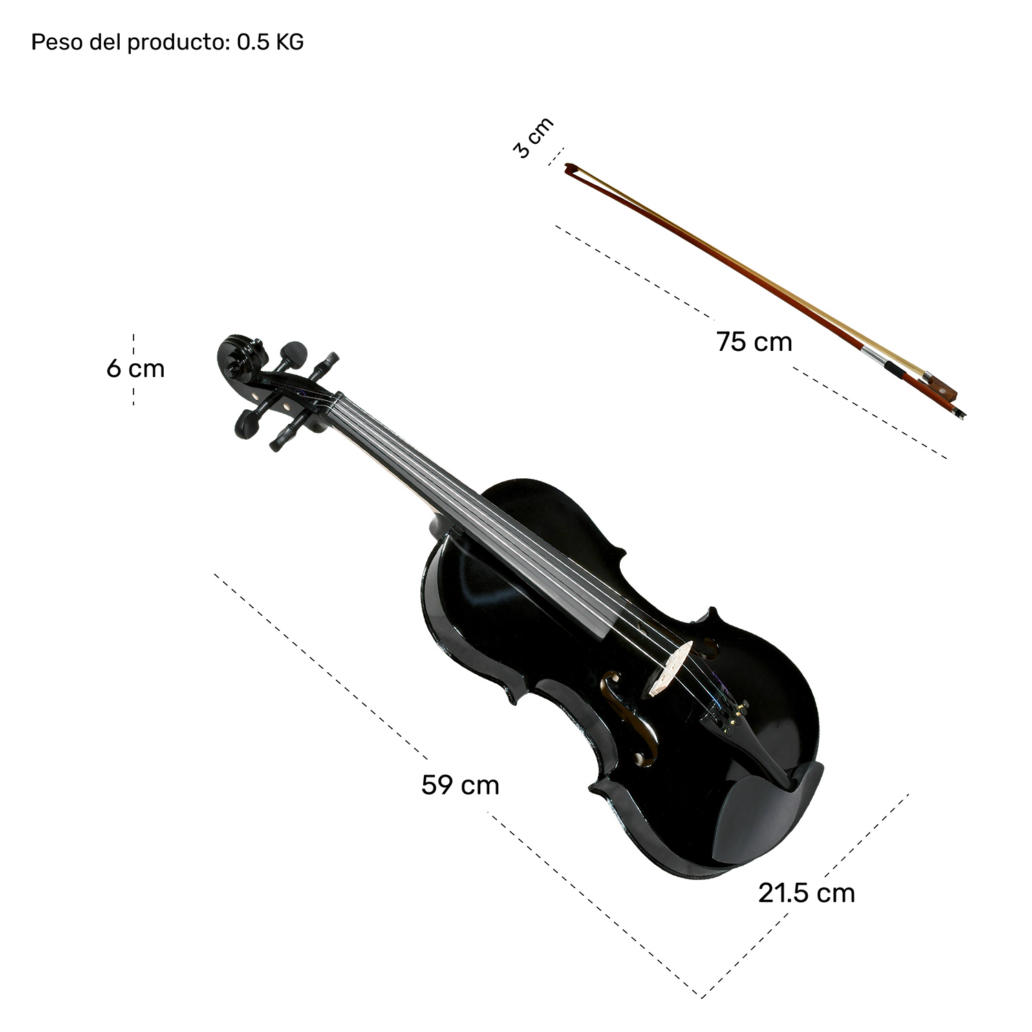 Violi­n Acustico 4/4 Profesional Madera Fina Negro Estudiante Musica