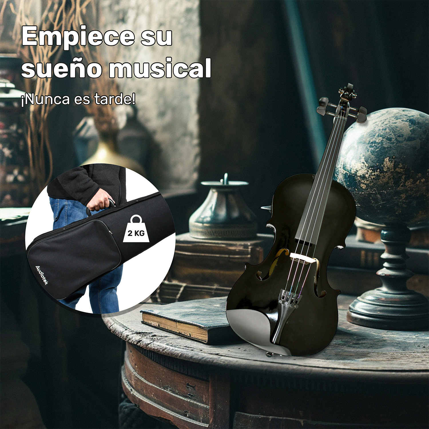 Violi­n Acustico 4/4 Profesional Madera Fina Negro Estudiante Musica